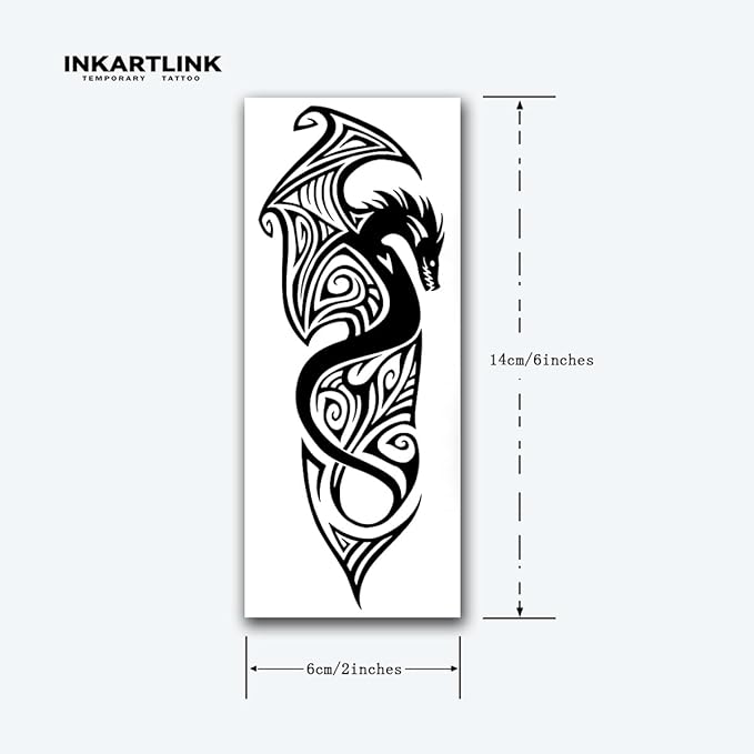INKARTLINK Tattoo Tech, 2 Sheets Medium Semi Permanent Tattoo, Adult Art Design Temporary Tattoos, Lasts 1-2 Weeks, Waterproof, Realistic Look, No Adhesive, No Reflection (Evil Dragon Design)