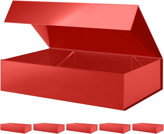 PACKHOME 6 Extra Large Christmas Gift Boxes 17.5x11.3x4.3 Inches, Sturdy Shirt Boxes with Magnetic Lids for Clothes and Large Xmas Gifts (Glossy Red)