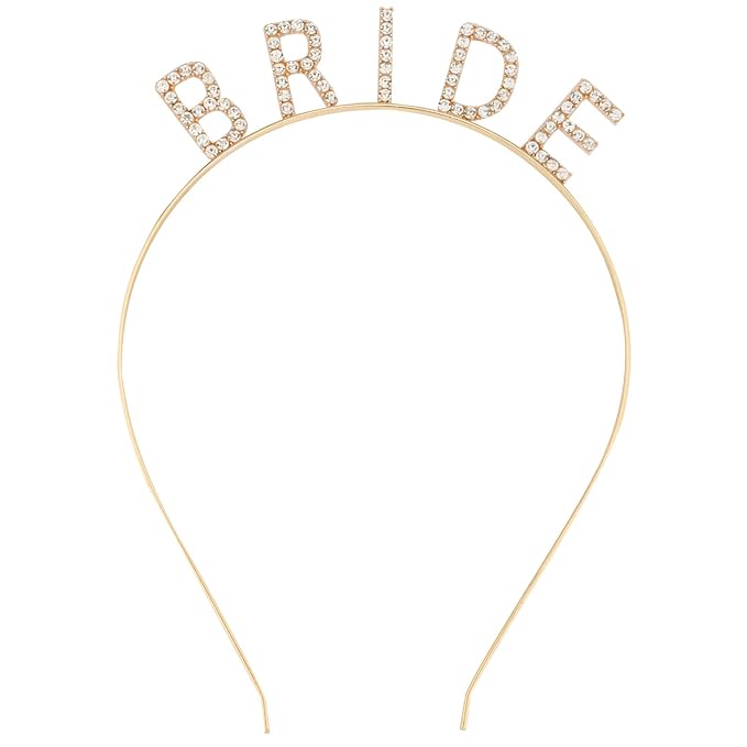 Bride Tiara & Headband - Bachelorette Party & Bridal Shower Favors - Rhinestone Wedding Bridal Hair Accessories - Gold