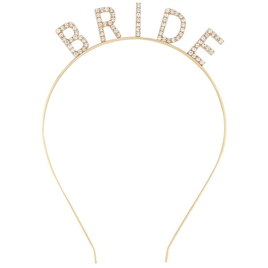 Bride Tiara & Headband - Bachelorette Party & Bridal Shower Favors - Rhinestone Wedding Bridal Hair Accessories - Gold