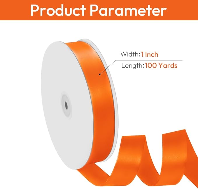 1" x 100 Yards Orange Ribbon, Orange Satin Ribbons for Gift Wrapping, DIY Craft, Flower Bouquet, Valentine's Day, Halloween and Birthday Party Decoration