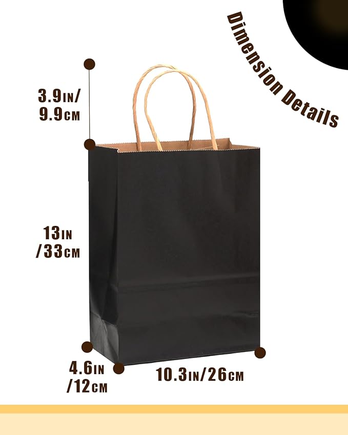qiqee 30-Packs Black Gift Bags with Handles Bulk 13''x5 x10 Large Size Kraft Party Paper Bags