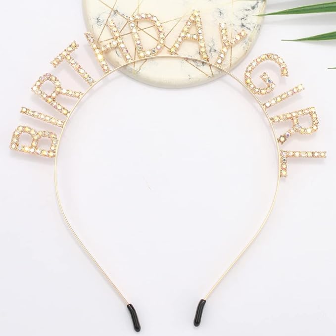 AOPRIE Hairband Birthday Tiara for Women Girls Happy Birthday Princess Crown Rhinestone Accessories, Gold AB