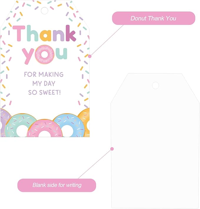 G2PLUS Donut Thank You Tags, 50 Pcs Thank You for Making My Day So Sweet Tags, Thanks Paper Gift Tag with Strring for Baby Shower, Birthday, Wedding Favors
