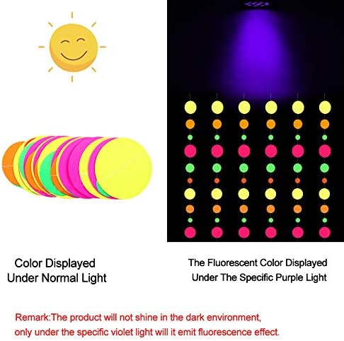 496 ft Neon Streamers Paper Glow Party Garland Hanging Decorations UV Black Light Reactive Glow in The Dark Birthday Party Supplies Neon Stars Round Dot Banner Garland Wedding Fluorescent Kit