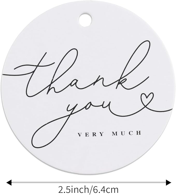 120 Pack Thank You Gift Tags, 2.5" x 2.5" Round Pre-Punched Hole Hanging Bag Tag for Party Favors (Ribbon/Twine String is NOT Included)