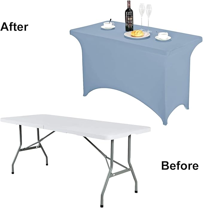 FORLIFE Spandex Table Covers，Fitted Tablecloth for Rectangular Tables, Stretch Patio Table Covers, Universal Spandex Table Cover for Wedding, Banquet, Party (4ft, Dusty Blue)