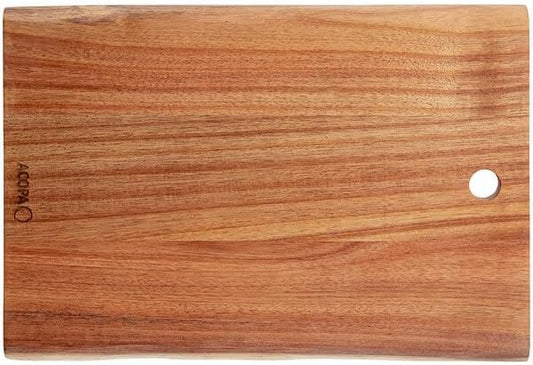 Live Edge Acacia Wood Serving Board, Brown, 14 x 9.5 Inches, Rectangular, Pre-Seasoned, with Hanging Hole for Charcuterie and Appetizers