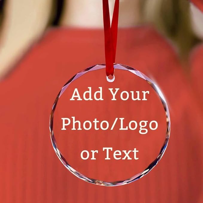 Personalized Round Christmas Crystal Glass Ornaments Custom 2025 Photo Name Ornament for Christmas Tree Decorations for Couple Family Friends Boys Girls