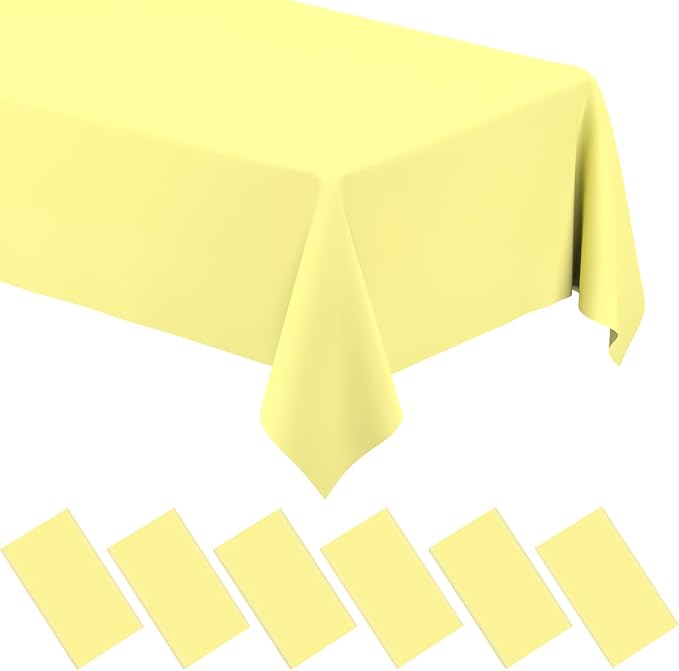 WNINK 6 Pack Light Yellow Rectangular Plastic Tablecloths, Yellow Disposable Table Covers 54" x 108" for Birthday, Bridal Shower, Engagement Wedding, Picnic Parties and 8 ft Table Use
