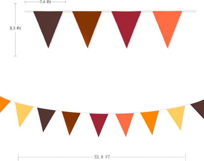 32Ft Fall Banner Decorations Triangle Flag Fabric Pennant Garland Bunting for Happy Fall Decor Thanksgiving Day Harvest Autumn Wedding Birthday Party Home Outdoor Garden Hanging Decoration (36Pcs)