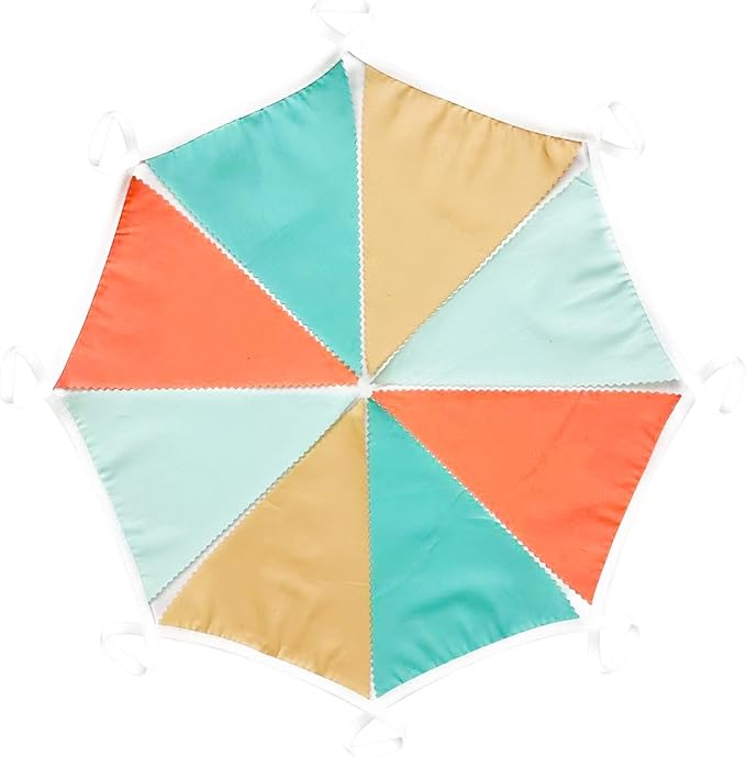 32Ft Orange Green Party Decorations Teal Blue Orange Triangle Banner Flag Pennant Fabric Garland Streamers for Summer Birthday Baby Shower Summer Tropical Hawaii Luau Tiki Magic Party Decor Supplies