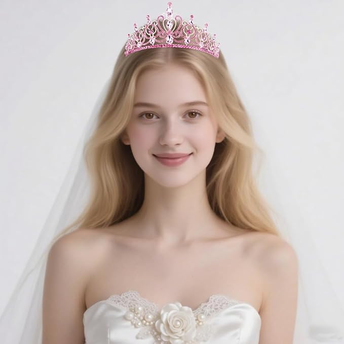 TODDER Pink Tiara for Women Girls Rhinestone Princess Queen Crowns Crystal Headband for Girls Wedding Hair Accessories for Bridal Birthday Party Prom Halloween Cosplay Holidays