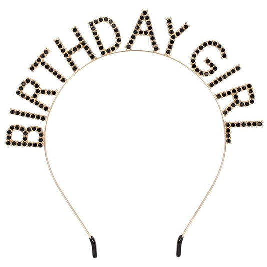 AOPRIE Rhinestone Hairband Birthday Tiara for Women Girls, Happy Birthday Princess Crown, Gold Black