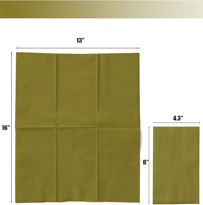 qiqee Olive Green Paper Napkins 13 * 16inch Guest Paper Disposable Towels Napkin Paper Hand Towels for Wedding, Dinner, Birthday Party, Dessert Cocktail ＆ Kitchen Napkins（ 120 Count）