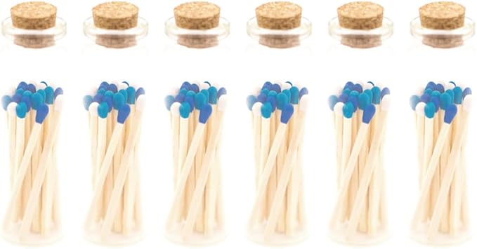 River Birch Decorative Matches in Bottles with Striker - Colored & Cute - Sky Blend Tips - 120 Matches per Bottle - 6 Bottles