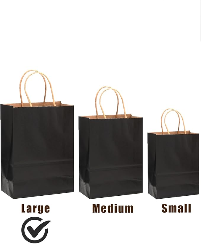 qiqee 30-Packs Black Gift Bags with Handles Bulk 13''x5 x10 Large Size Kraft Party Paper Bags