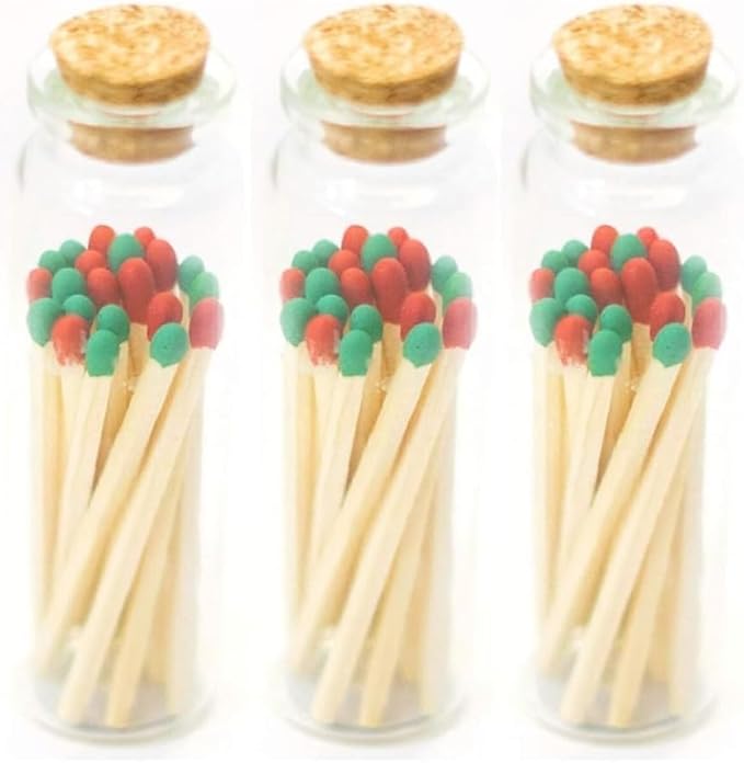 River Birch Decorative Matches in a Bottle with Striker - Cute & Colored Matches - 3 Bottles, Christmas Blend Tip, 60 Matches