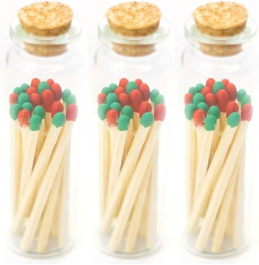 River Birch Decorative Matches in a Bottle with Striker - Cute & Colored Matches - 3 Bottles, Christmas Blend Tip, 60 Matches