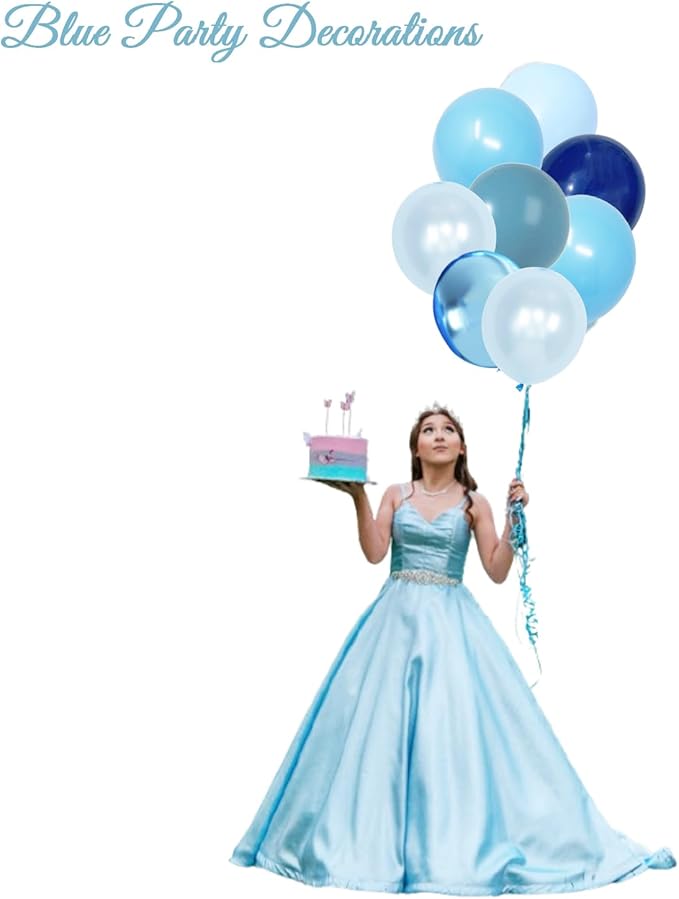 Blue Balloons, Light Blue and Navy Blue Birthday Balloons Party Decorations- 48Pcs 12inch Shades of Baby Blue, Pearl & Metallic Blue Latex Baloons for Balloon Arch Kit - Baby Shower Boy, Men Party