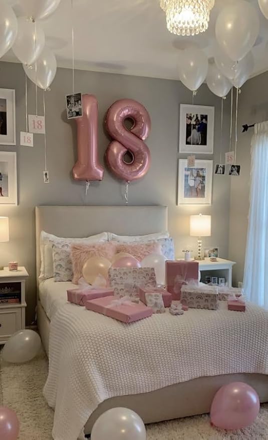 Helium Foil Pearlescent Pink Number 8 Balloon 40 Inch, Mylar Eight Numbers 8 18 28 38 48 58 80 88 Birthday Balloons, Pearl Pink Women Men Anniversary Graduations Party Supplies