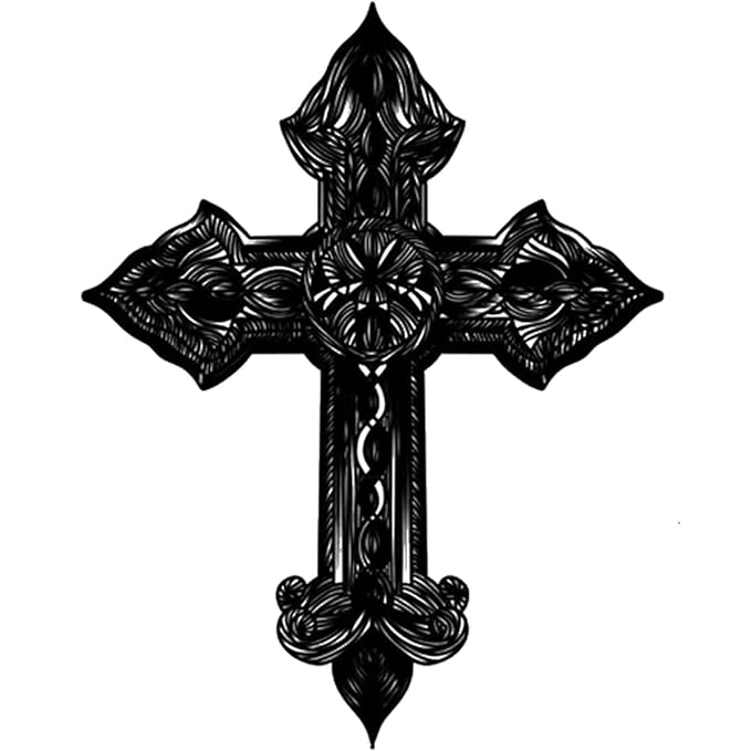 INKARTLINK Tattoo Tech, 2 Sheets Large Semi Permanent Tattoo, Adult Art Design Temporary Tattoos, Lasts 1-2 Weeks, Waterproof, Realistic Look, No Adhesive, No Reflection (Black Cross Design)