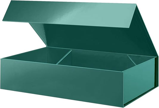 PACKHOME Extra Large Christmas Gift Box 17.5x11.3x4.3 Inches, Sturdy Shirt Box with Magnetic Lid for Clothes and Large Xmas Gifts (Glossy Dark Green)