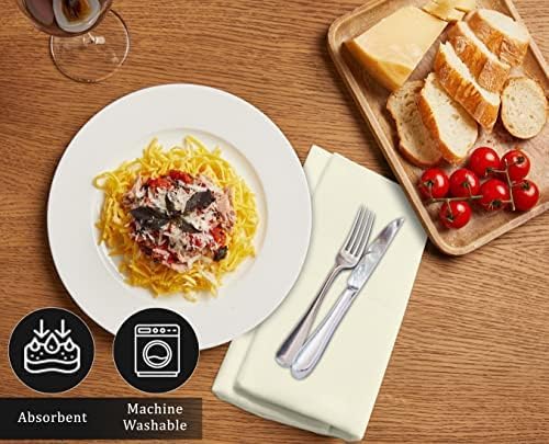 Ruvanti Cloth Napkins Set of 6, 18x18 Inches Napkins Cloth Washable, Soft, Durable, Absorbent, Cotton Blend. Table Dinner Napkins Cloth for Hotel, Lunch, Restaurant, Wedding Parties - Ivory