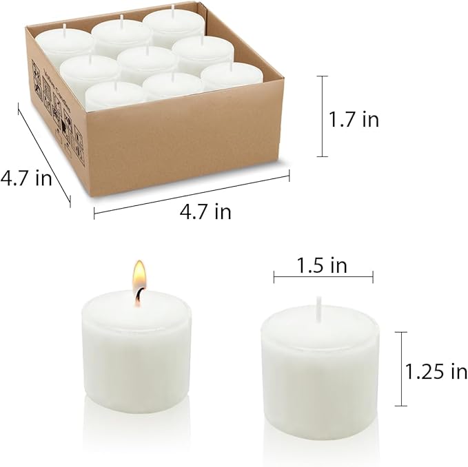 White Votive Candles, 9 Packs Small Unscented 1.5 Inch Diameter Wax Candles for Christmas Valentine's Day Wedding, Party, Table, Holiday & Home Decoration - 8 Hours Burn Time (1.5" W x 1.25" H)