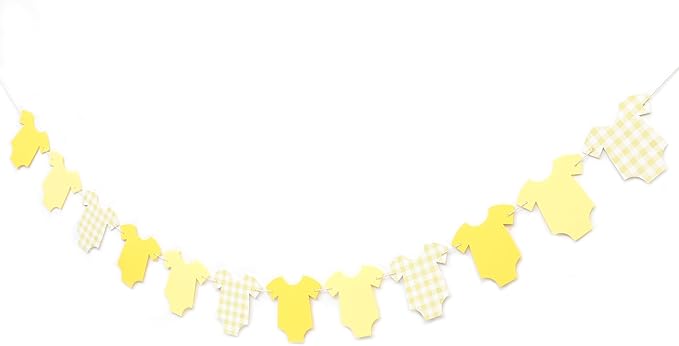 Yellow Bodysuit Banner - Baby Shower Decoration Gingham Banner,Baby Bodysuit Gender Reveal Party (Yellow)