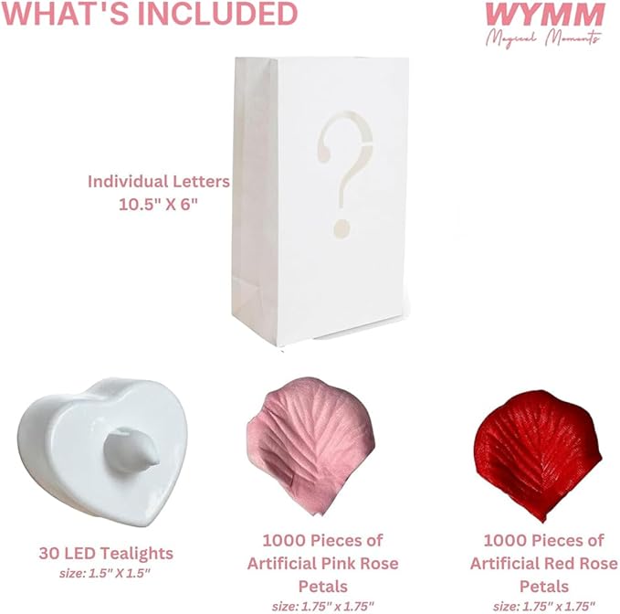 “MR & MRS” light up letters with Tealight Candles and Rose petals included. Luminary Paper Bags to be used as Wedding Decorations for Reception or as Newlywed Gift for the Honeymoon Suite