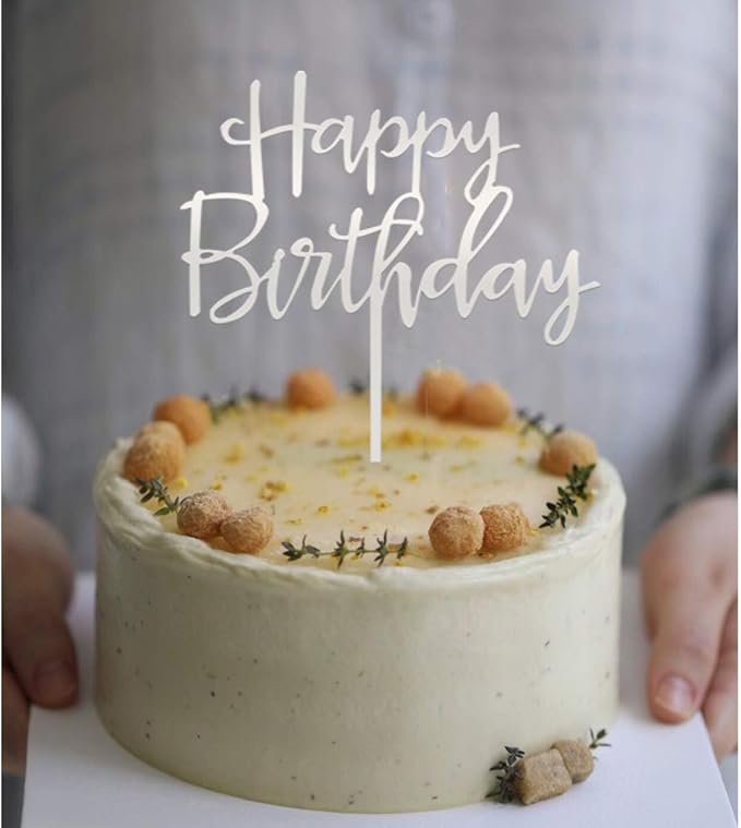 Happy Birthday Cake Topper, Mirrored Silver Acrylic Versatile Cake Topper for Birthday Party Decoration Ideas, Perfect Keepsake for your family and friends