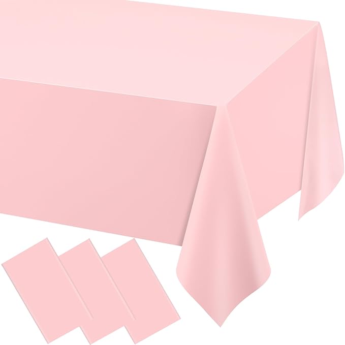 WNINK 3 Pack Light Pink Tablecloths, Pink Disposable Plastic Waterproof Table Cover, 54" x 108", for Birthday, Baby Shower，Wedding, Bridal Shower, Picnic Camping Parties