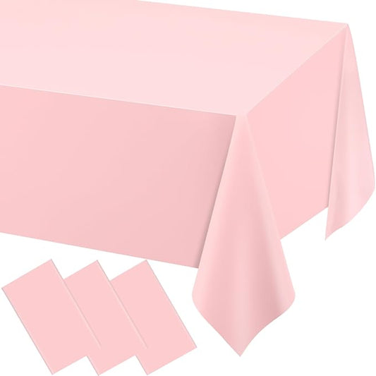 WNINK 3 Pack Light Pink Tablecloths, Pink Disposable Plastic Waterproof Table Cover, 54" x 108", for Birthday, Baby Shower，Wedding, Bridal Shower, Picnic Camping Parties