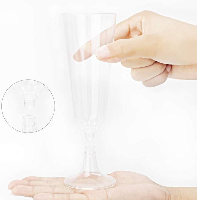 BUCLA 100 Pack Clear Plastic Champagne Flutes- 5OZ Plastic Champagne Glasses- Premium Quality Clear Disposable Cups-Ideal for Parties& Weddings