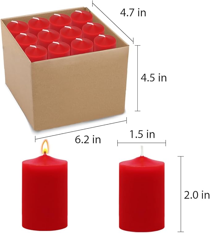 24 Packs Red Colored Votive Candles, Unscented Small 1.5 Inch Diameter 2.0 Inch Tall Wax Candles for Wedding, Party & Home Dinner Table Decoration - 12 Hour Burn Time
