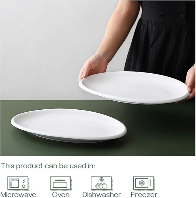 DOWAN 14" Serving Platters for Entertaining, Oval White Serving Plates, Party Serving Trays and Platters Oven Safe, Porcelain Dinner Serving Tray Serving Dishes for Meat, Set of 2