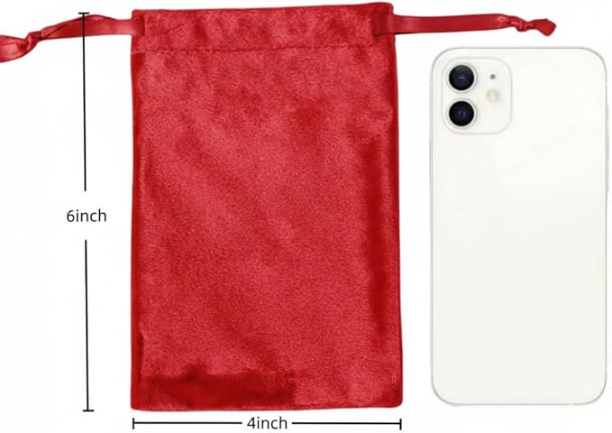 QIANF 12pcs Red Velvet Drawstring Bags 4x6 inches Velvet Cloth Small Gift Bags Jewelry Pouches for Storage Wedding Party Favor Christmas