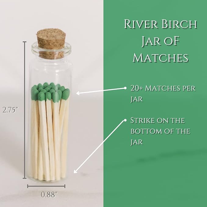 River Birch Decorative Matches in a Bottle with Striker - Cute & Colored Matches - 2 Bottles, Emerald Green Tip, 40 Matches
