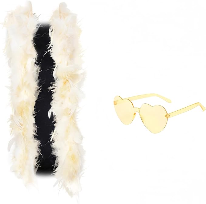 Feather Boa with Heart Rimless Sunglasses,4 ft Feather Boa for Bachelor Party Halloween Christmas Costume Accessory