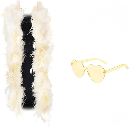 Feather Boa with Heart Rimless Sunglasses,4 ft Feather Boa for Bachelor Party Halloween Christmas Costume Accessory