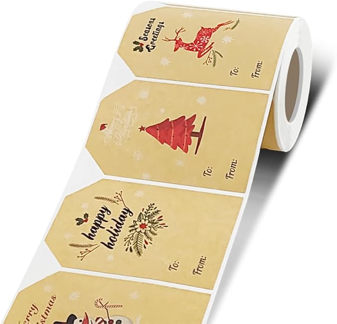 Christmas Gift Tags Stickers by Taeekiy,300 P& 2 x 3 in Self Adhesive Kraft Gift Label.Decorative Holiday Gift Tag for Presents,Suitable for Holidays, Birthdays, Weddings, Party((Gift Tags 300)