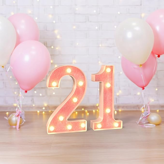 Marquee Numbers Light up Numbers, 0-9 Number Battery Powered LED Light, Pink Glitter Plastic Numbers for 2nd Birthday Decorations, Number Decor for Graduation Engagement Wedding Birthday (Number 2)