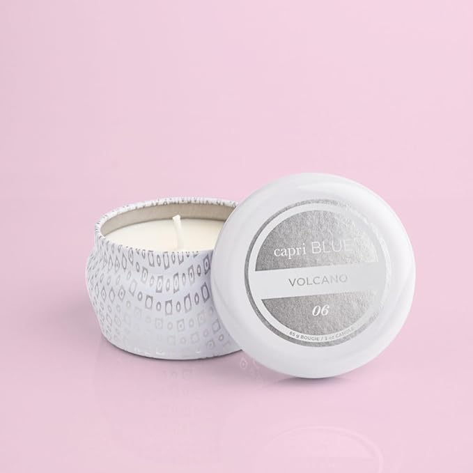 Capri Blue Volcano Scented Mini Tin Candle - Luxury Home Candle in Tropical Fruit & Sugared Citrus - Soy Wax Blend - White (3 oz)
