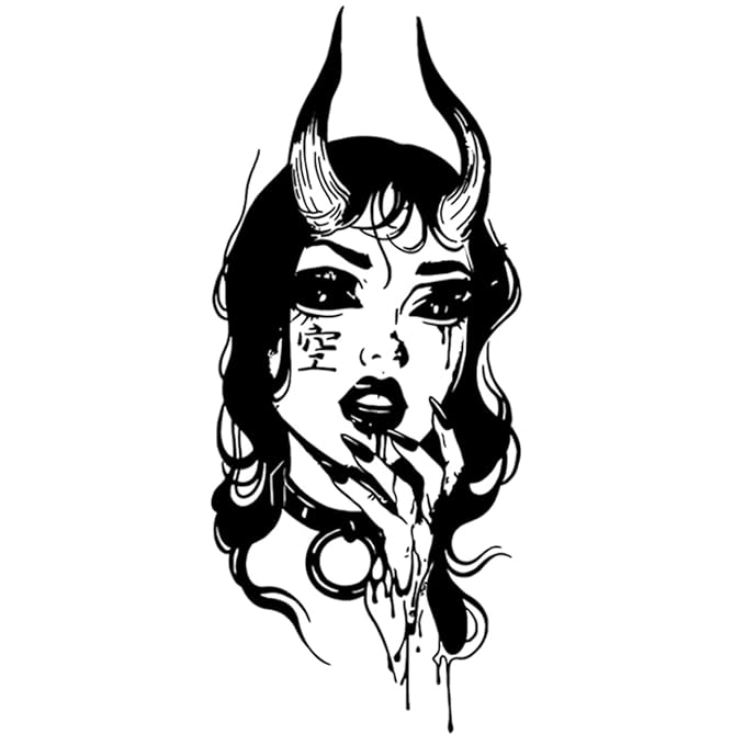 INKARTLINK Tattoo Tech, 2 Sheets Large Semi Permanent Tattoo, Adult Art Design Temporary Tattoos, Lasts 1-2 Weeks, Waterproof, Realistic Look, No Adhesive, No Reflection (Enchanting Demoness Design)