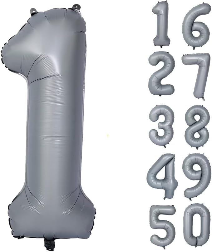 40in Gray Number 1 Balloons Big Foil Mylar Party Balloons for Girls Boys 1st Birthday Party Decorations Supplies
