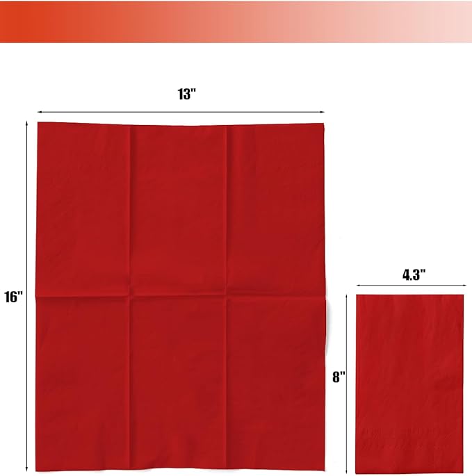 qiqee Red Paper Napkins 13 * 16inch Guest Paper Disposable Towels Napkin Paper Hand Towels for Wedding, Dinner, Birthday Party, Dessert Cocktail ＆ Kitchen Napkins（ 120 Count）