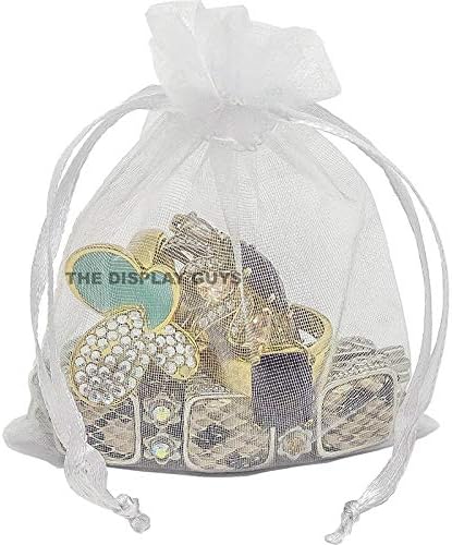 TheDisplayGuys 48-Pack 4x6 White Sheer Organza Gift Bags with Drawstring, Jewelry Candy Treat Wedding Party Favors Mesh Pouch