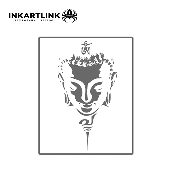 INKARTLINK Tattoo Tech, 2 Sheets Medium Semi Permanent Tattoo, Adult Art Design Temporary Tattoos, Lasts 1-2 Weeks, Waterproof, Realistic Look, No Reflection (Buddha Statue)