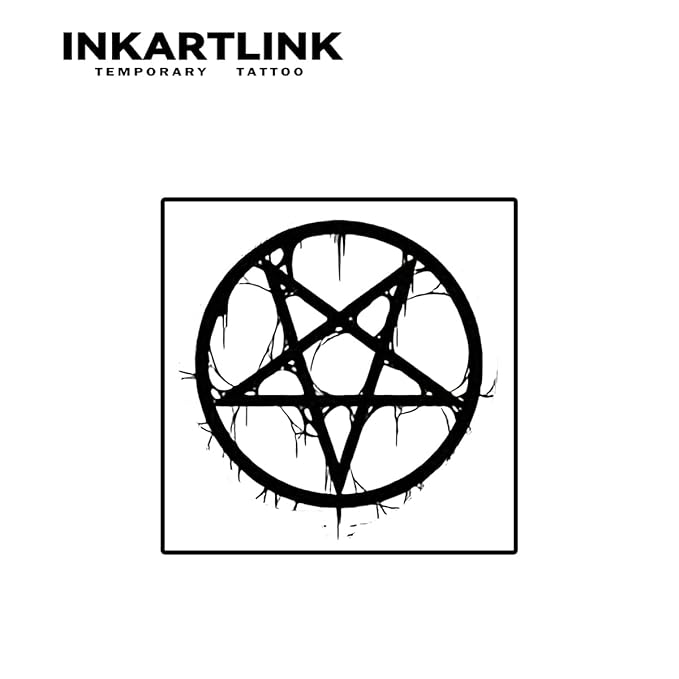 INKARTLINK Temporary Tattoos, 2 Sheets Medium Semi Permanent Tattoo Adult Art Waterproof Temp Tattoo Party Favors Stickers Realistic Look, No Adhesive, Lasts 1-2 Weeks Black (Pentagram)